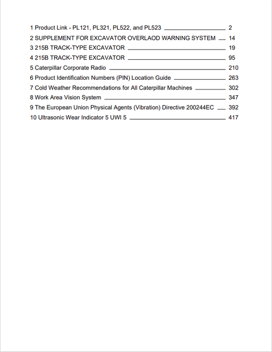 Caterpillar Cat 215B Excavator Operation and Maintenance Manual PDF | S/N 2XC