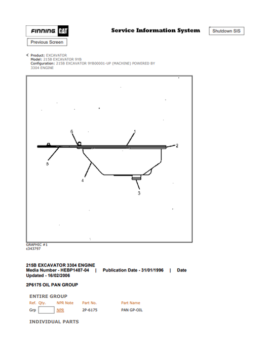 Caterpillar Cat 215B Excavator Parts Catalogue Manual PDF | S/N 9YB