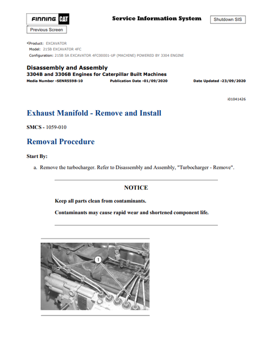 Caterpillar Cat 215B Excavator Service and Repair Manual PDF | S/N 4FC