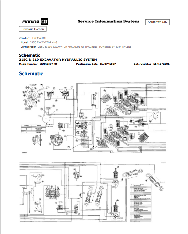 Caterpillar Cat 215C Excavator Electrical And Hydraulic Schematic Manual PDF | S/N 4HG