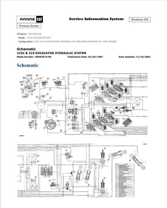 Caterpillar Cat 215C Excavator Electrical And Hydraulic Schematic Manual PDF | S/N 4HG