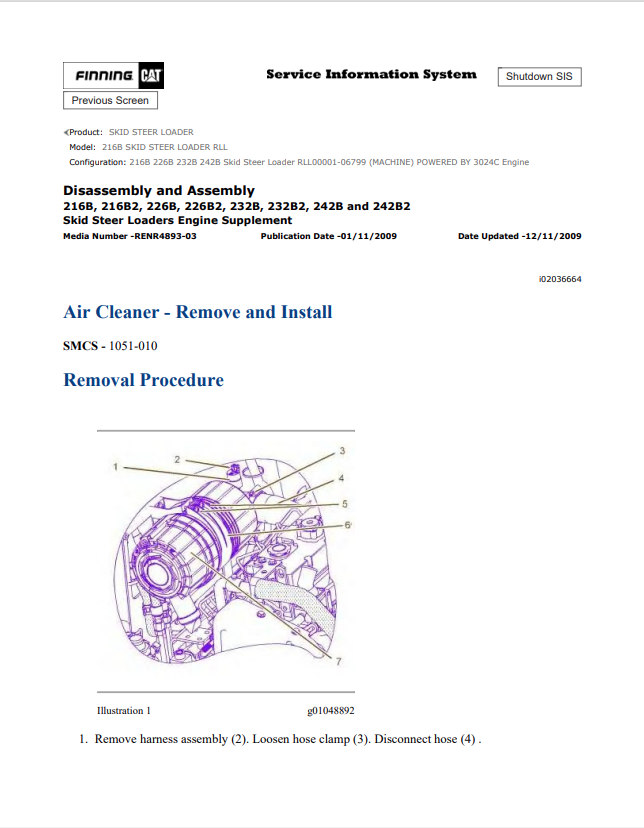 Caterpillar Cat 216B Skid Steer Loader Service and Repair Manual PDF | S/N RLL