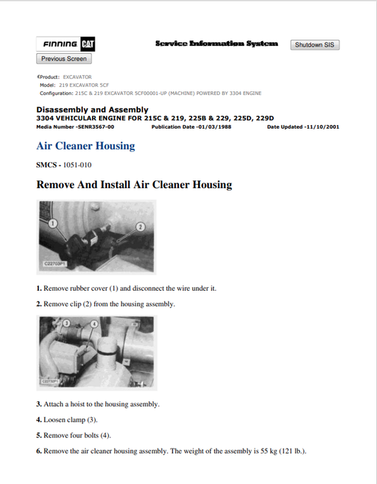 Caterpillar Cat 219 Excavator Service and Repair Manual PDF | S/N 5CF