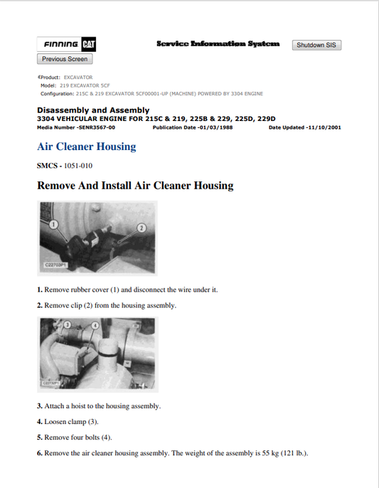 Caterpillar Cat 219 Excavator Service and Repair Manual PDF | S/N 5CF