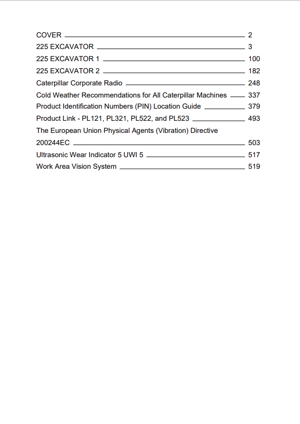 Caterpillar Cat 225 Excavator Operation and Maintenance Manual PDF | S/N 51U