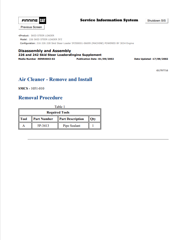 Caterpillar Cat 226 Skid Steer Loader Service and Repair Manual PDF | S/N 5FZ