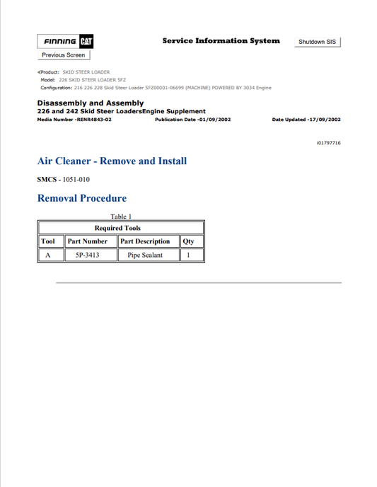Caterpillar Cat 226 Skid Steer Loader Service and Repair Manual PDF | S/N 5FZ