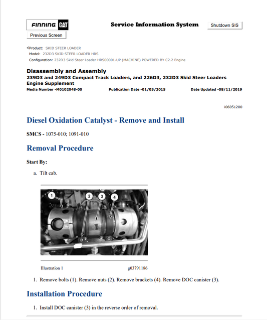Caterpillar Cat 232D3 Skid Steer Loader Service and Repair Manual PDF | S/N HRS