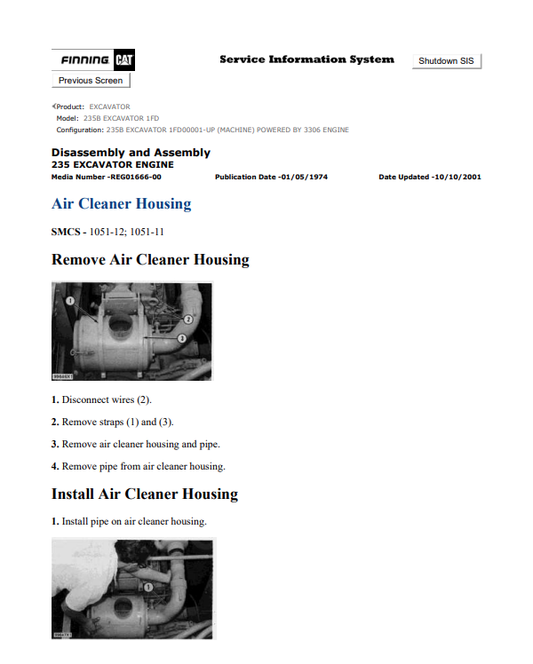 Caterpillar Cat 235B Excavator Service and Repair Manual PDF | S/N 1FD
