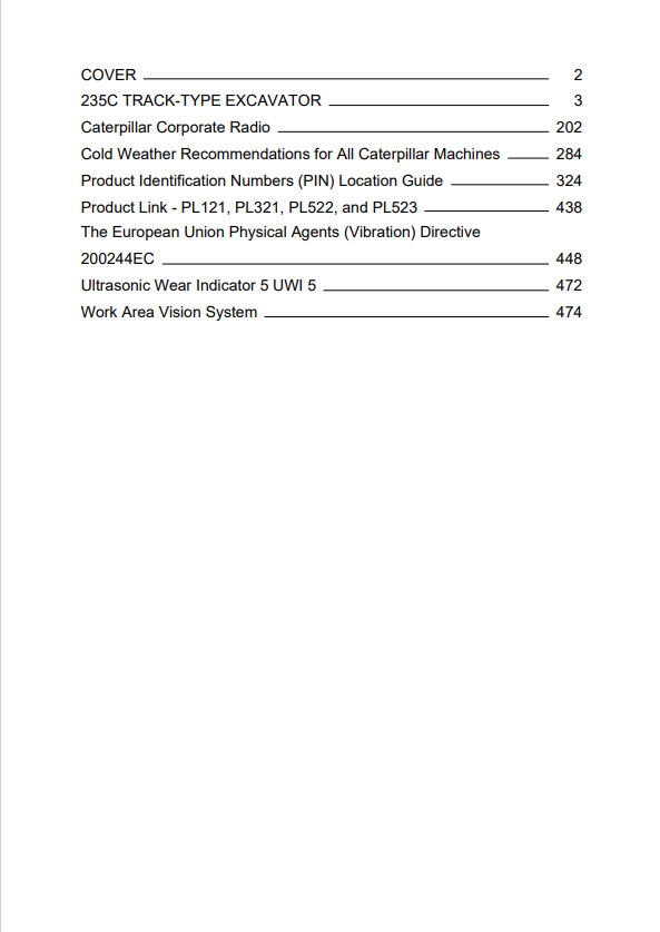 Caterpillar Cat 235C Excavator Operation and Maintenance Manual PDF | S/N 5AF