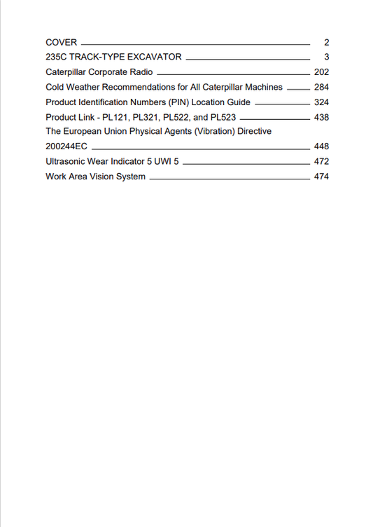 Caterpillar Cat 235C Excavator Operation and Maintenance Manual PDF | S/N 5AF