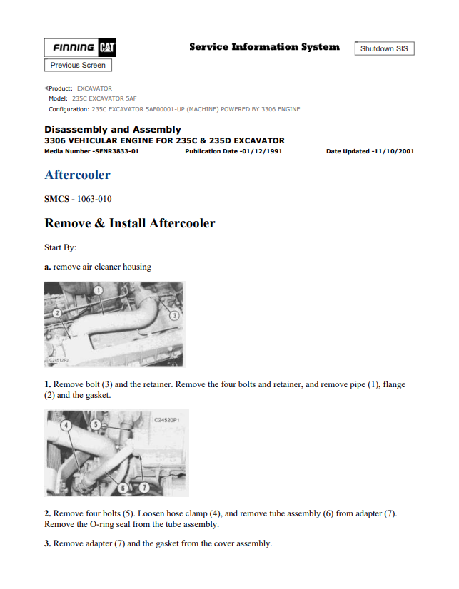 Caterpillar Cat 235C Excavator Service And Repair Manual PDF | S/N 5AF