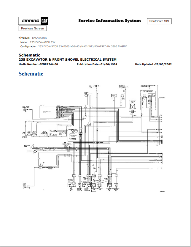 Caterpillar Cat 235 Excavator Electrical And Hydraulic Schematic Manual PDF | S/N 83X