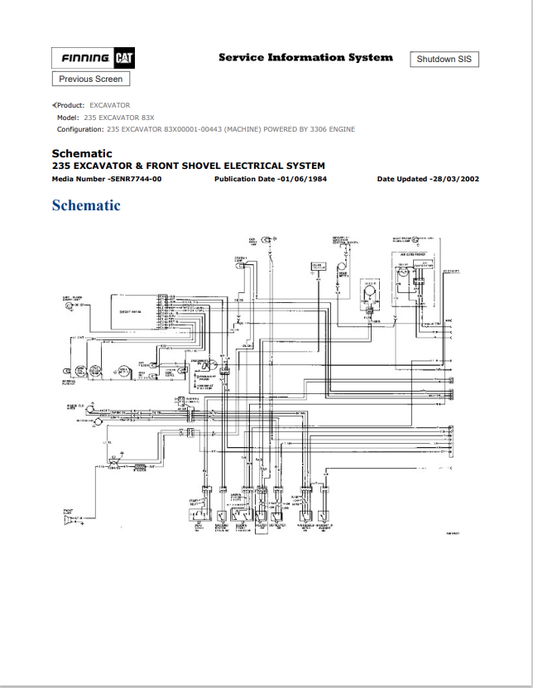 Caterpillar Cat 235 Excavator Electrical And Hydraulic Schematic Manual PDF | S/N 83X