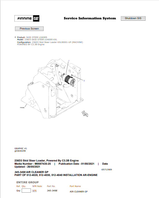 Caterpillar Cat 236B Skid Steer Loader Parts Catalogue Manual PDF | S/N KXL