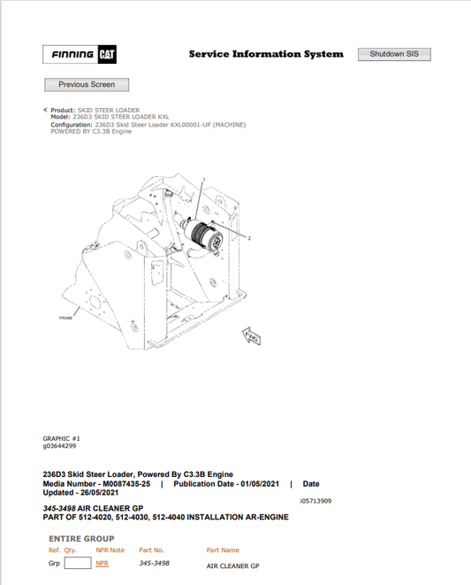 Caterpillar Cat 236B Skid Steer Loader Parts Catalogue Manual PDF | S/N KXL