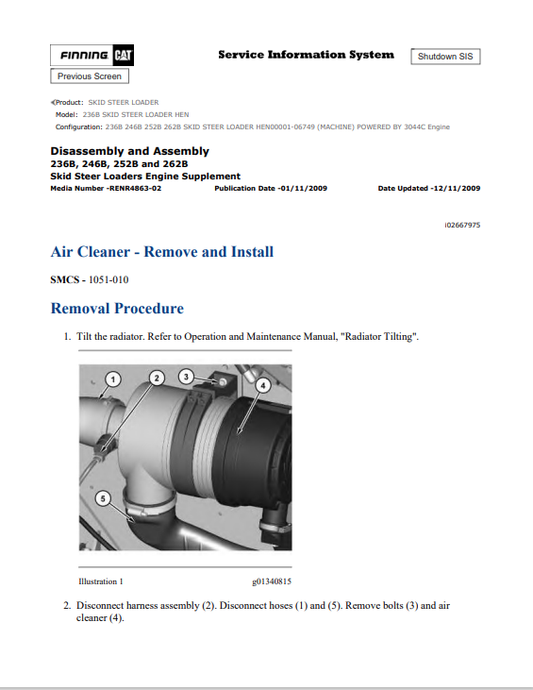 Caterpillar Cat 236B Skid Steer Loader Service and Repair Manual PDF | S/N HEN