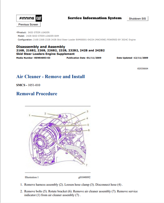 Caterpillar Cat 242B Skid Steer Loader Service and Repair Manual PDF | S/N BXM