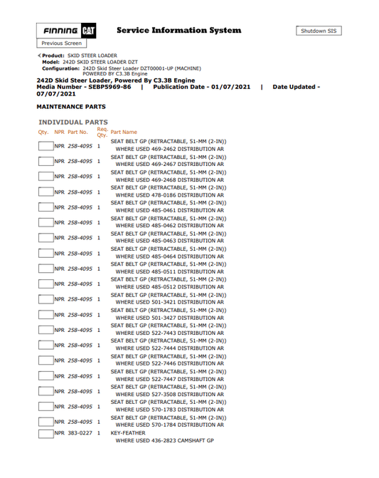 Caterpillar Cat 242D Skid Steer Loader Parts Catalogue Manual PDF | S/N DZT