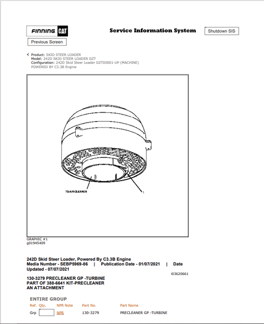Caterpillar Cat 242D Skid Steer Loader Parts Catalogue Manual PDF | S/N DZT