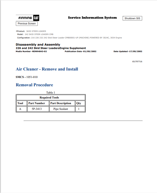 Caterpillar Cat 242 Skid Steer Loader Service and Repair Manual PDF | S/N CMB