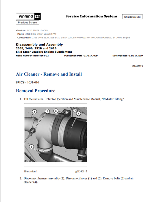 Caterpillar Cat 246B Skid Steer Loader Service and Repair Manual PDF | S/N PAT
