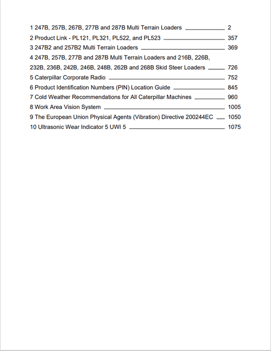 Caterpillar Cat 247B Multi Terrain Loader Operation and Maintenance Manual PDF | S/N MTL