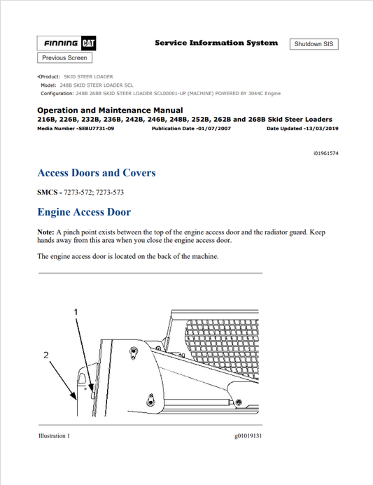 Caterpillar Cat 248B Skid Steer Loader Operation and Maintenance Manual PDF | S/N SCL