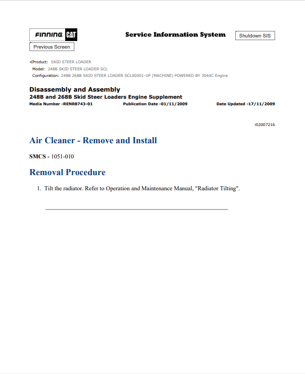Caterpillar Cat 248B Skid Steer Loader Service and Repair Manual PDF | S/N SCL