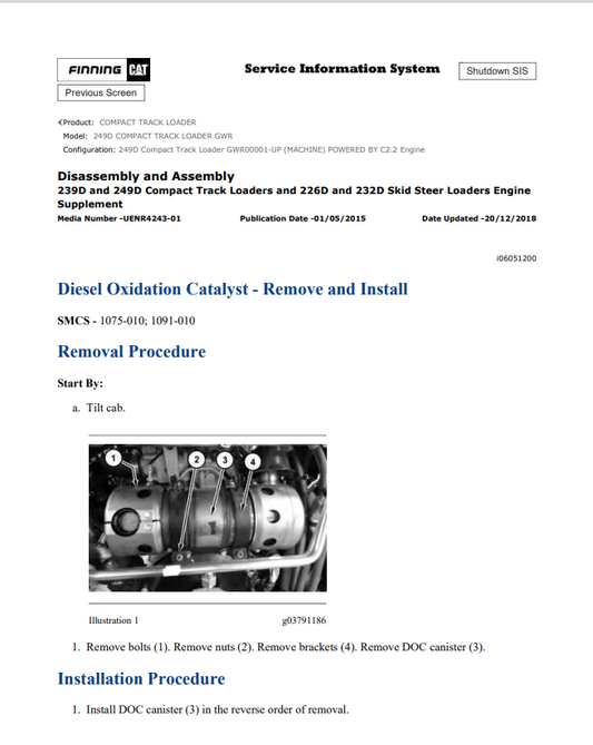 Caterpillar Cat 249D Compact Track Loader Service and Repair Manual PDF | S/N GWR