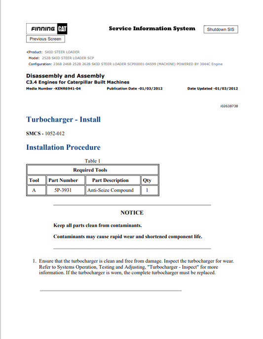 Caterpillar Cat 252B Skid Steer Loader Service and Repair Manual PDF | S/N SCP