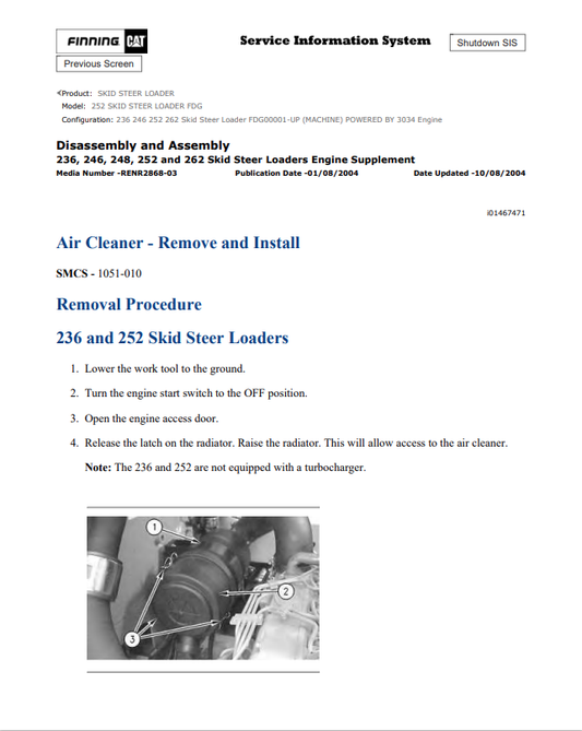 Caterpillar Cat 252 Skid Steer Loader Service and Repair Manual PDF | S/N FDG