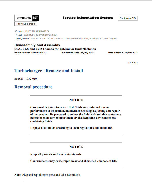Caterpillar Cat 257B Multi Terrain Loader Service and Repair Manual PDF | S/N SLK