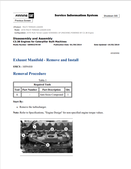 Caterpillar Cat 257D Multi Terrain Loader Service and Repair Manual PDF | S/N EZW