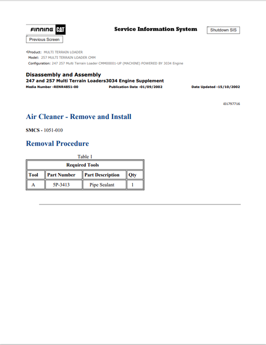Caterpillar Cat 257 Multi Terrain Loader Service and Repair Manual PDF | S/N CMM