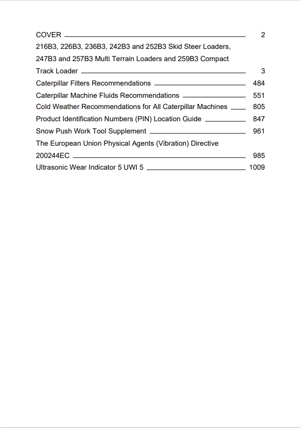 Caterpillar Cat 259B3 Compact Track Loader Operation and Maintenance Manual PDF | S/N YYZ