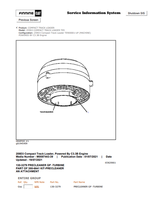 Caterpillar Cat 259D3 Compact Track Loader Parts Catalogue Manual PDF | S/N TE9