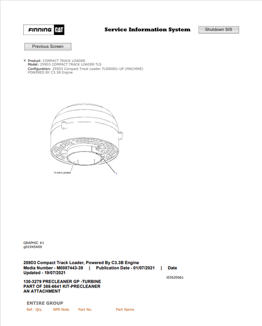 Caterpillar Cat 259D3 Compact Track Loader Parts Catalogue Manual PDF | S/N TLS
