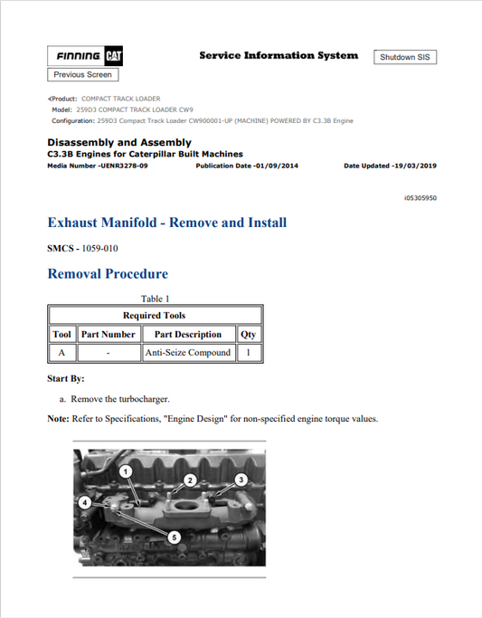 Caterpillar Cat 259D3 Compact Track Loader Service and Repair Manual PDF | S/N CW9