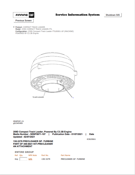 Caterpillar Cat 259D Compact Track Loader Parts Catalogue Manual PDF | S/N FTL
