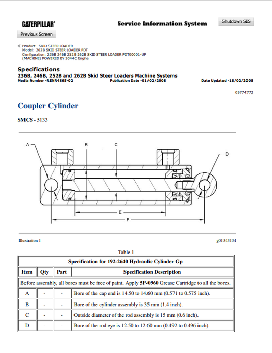 Caterpillar Cat 262B Skid Steer Loader Service and Repair Manual PDF | S/N PDT