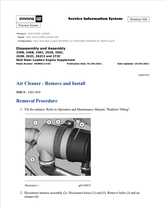 Caterpillar Cat 262C Skid Steer Loader Service and Repair Manual PDF | S/N MST