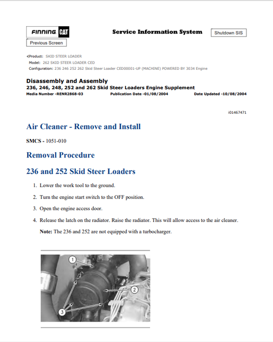 Caterpillar Cat 262 Skid Steer Loader Service and Repair Manual PDF | S/N CED