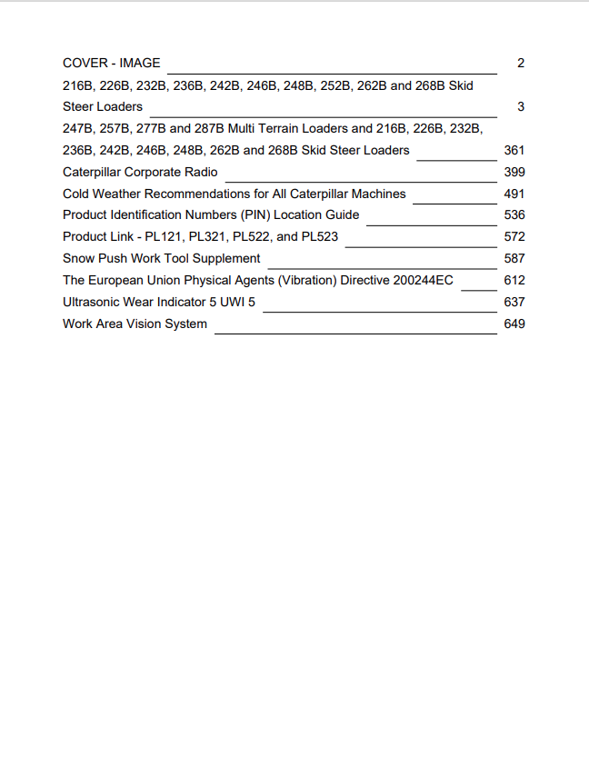 Caterpillar Cat 268B Skid Steer Loader Operation and Maintenance Manual PDF | S/N LBA