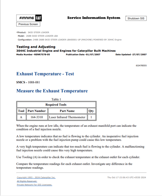 Caterpillar Cat 268B Skid Steer Loader Service and Repair Manual PDF | S/N LBA