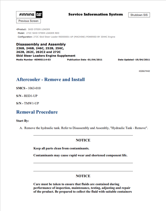 Caterpillar Cat 272C Skid Steer Loader Service and Repair Manual PDF | S/N RED
