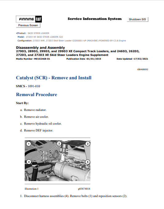 Caterpillar Cat 272D3 XE Skid Steer Loader Service and Repair Manual PDF | S/N GJ2