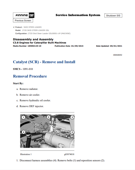 Caterpillar Cat 272D Skid Steer Loader Service and Repair Manual PDF | S/N GSL