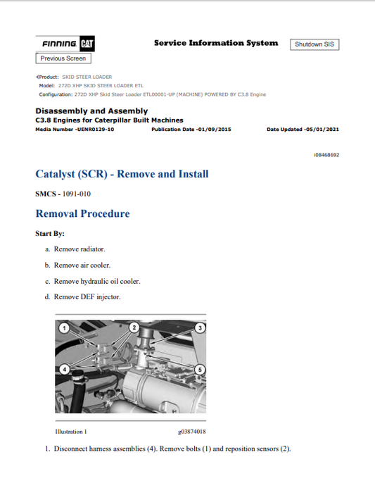 Caterpillar Cat 272D XHP Skid Steer Loader Service and Repair Manual PDF | S/N ETL