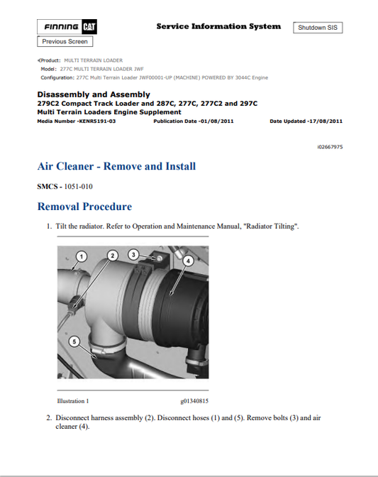 Caterpillar Cat 277C Multi Terrain Loader Service and Repair Manual PDF | S/N JWF